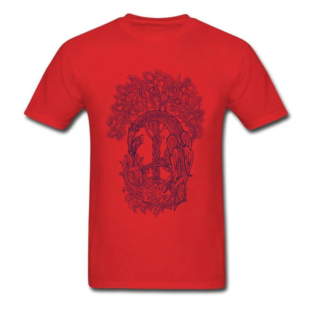 Casual Pure Cotton Classic Tees Discount Short Sleeve Youth T Shirt Custom Summer/Autumn T-Shirt Crewneck Drop Shipping The Phoenix Bird and the Tree of Life blue version red