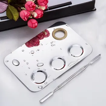 

Stainless Steel Makeup Palette 3-Well Nail-art Palette Cosmetic Mixing Palette with Spatula Tool Hot Mdf