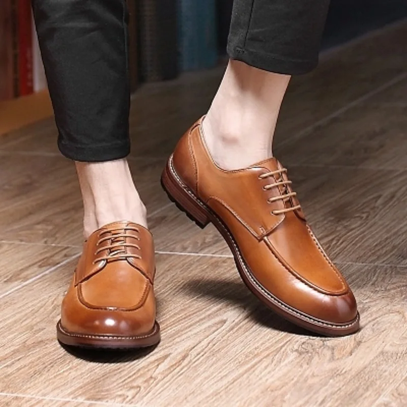 

British first layer leather men's shoes pointed business Goodyear youth men's lace-up shoes