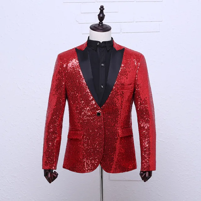 Shiny Royal Blue Sequin Glitter One Button Blazer Jacket Men 2018 ...