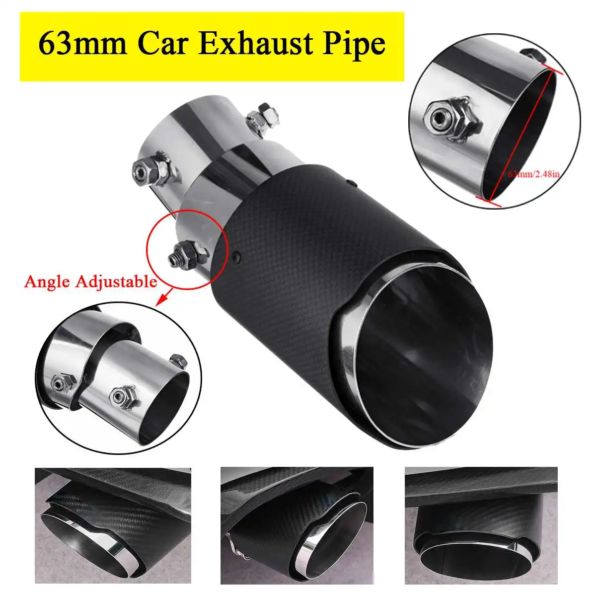 

Universal Matte Carbon 63mm Car Exhaust Muffler Tip Tail Tube Adjustable Angle Stainless Steel