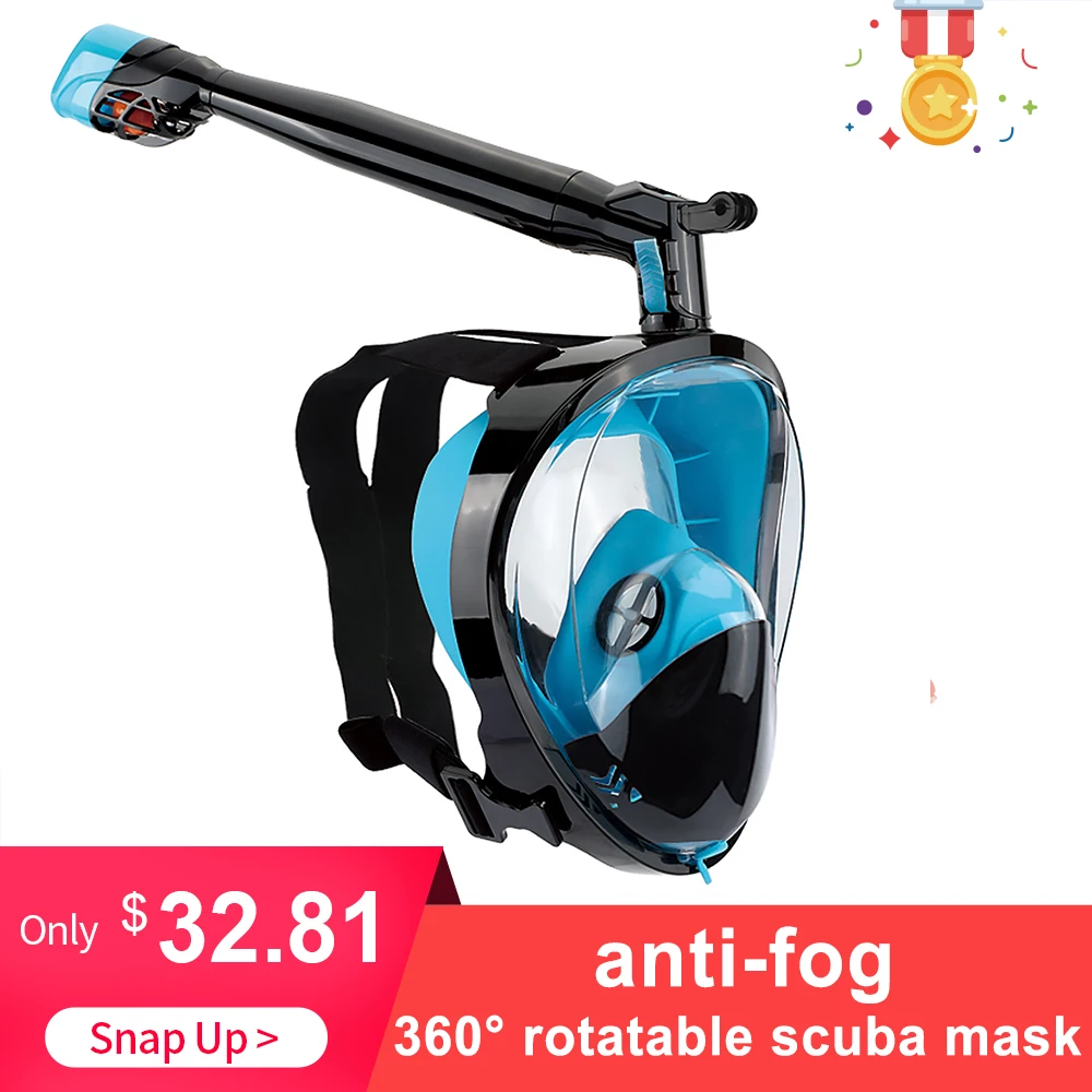 

Anti-fog Snorkeling Full Face Mask 360° Rotatable Snorkel Swimming Scuba Mask with Detachable Camera Mount for Men Women