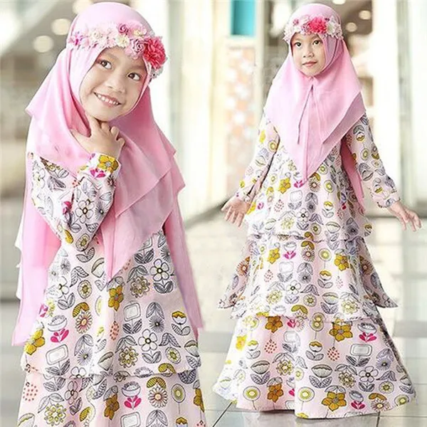 Мусульманские дети абайя Турция Рамадан детский кафтан халат Дубайский хиджаб платье для девочек abaya s Elbise Восточный халат из марокена девочка Исламская одежда - Цвет: Розовый