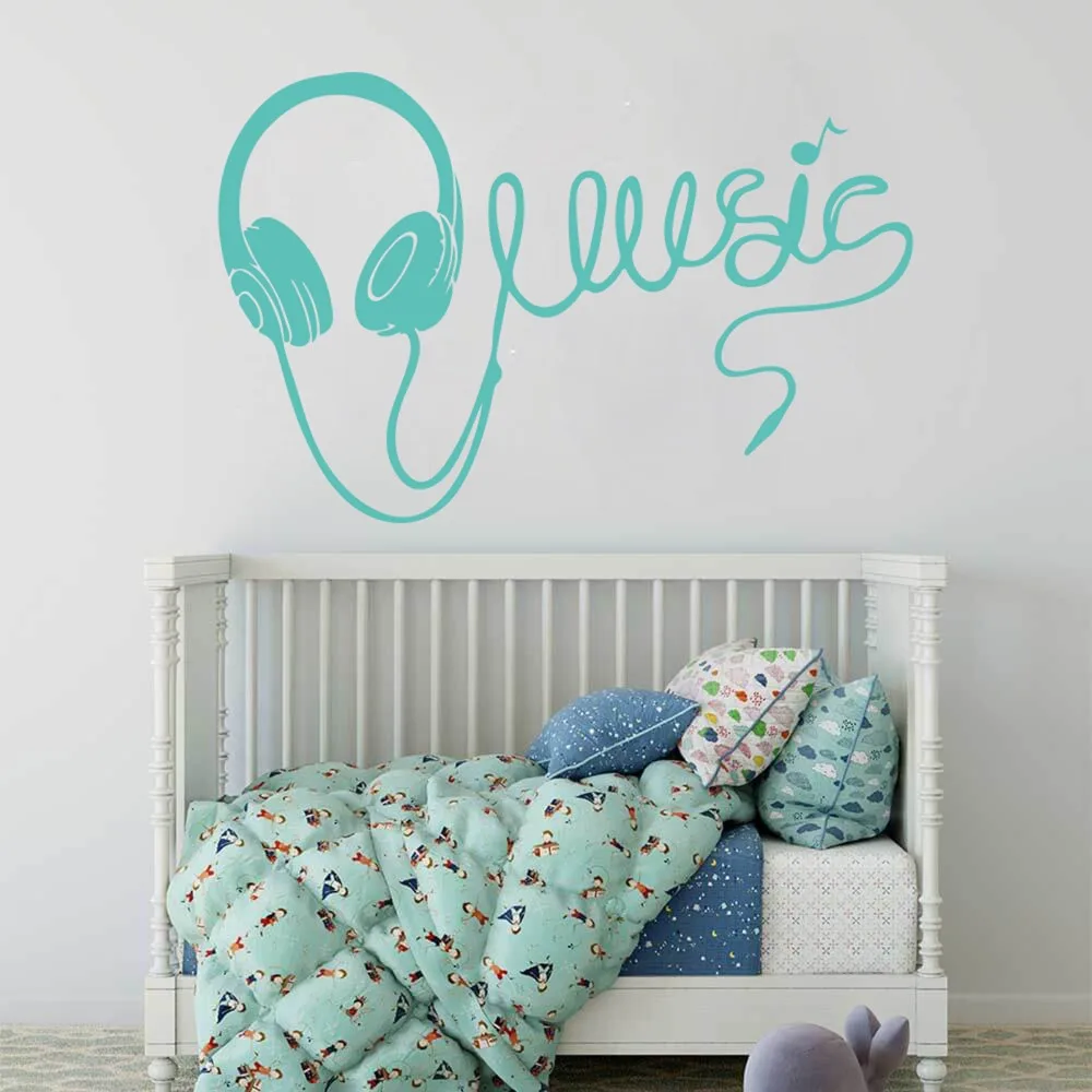 Cartoon Headphone Music Wall Decal Kids Room Bedroom Earphone Can Headset Music Wall Sticker Vinyl Art Home Decor Play Room