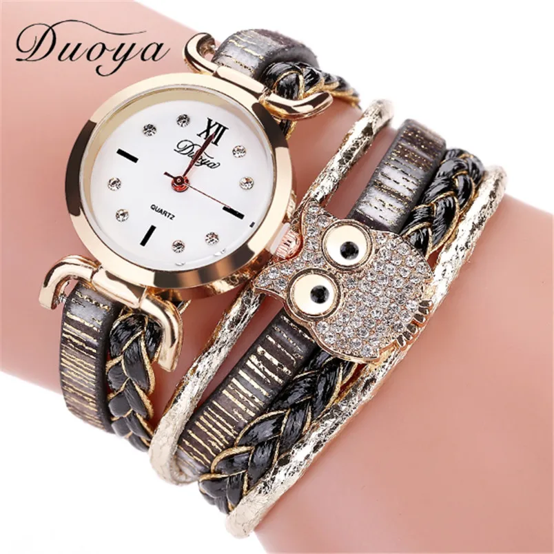 

2019 Duoya Brand Women Creative Bracelet Wristwatches Owl Vintage Braided Ladies Luxury Quartz Wrist Watch Clock