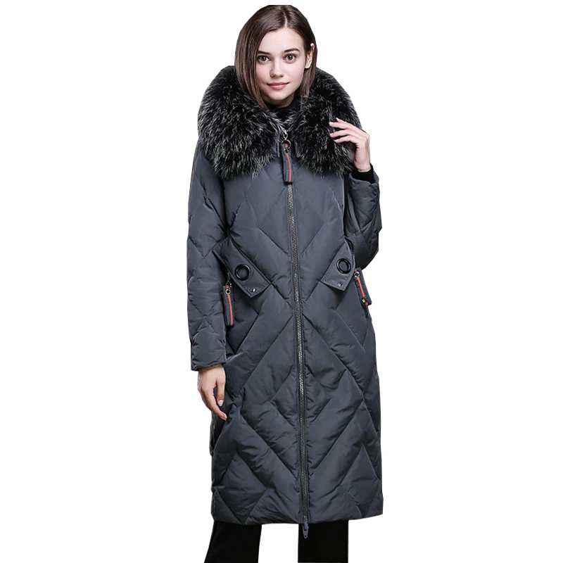 Real Fox Fur Collar Hooded Coat Women Clothes 2018 Winter