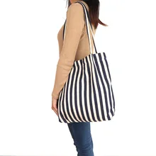1 шт. модная женская Холщовая Сумка для покупок большая емкость полосатая Сумка холщовая синяя полоса Размер: 35 см(В)* 36 см(L