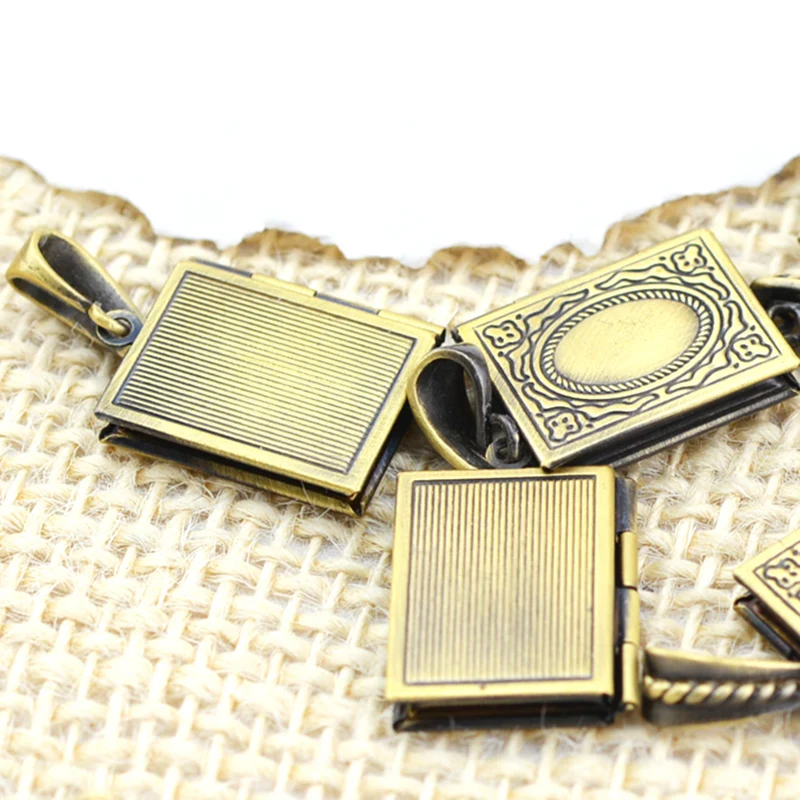 50pcs Antique Bronze Book Charms Locket Photo Frame Pendant Necklace Charm Openable Locket Necklaces Women Men Memorial Jewelry 3
