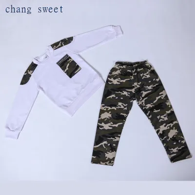 Chang милый детский комплект одежды с длинными рукавами Повседневное мальчиков и девочек камуфляжная Униформа футболка футболки+ штаны, комплект из 2 предметов одежды