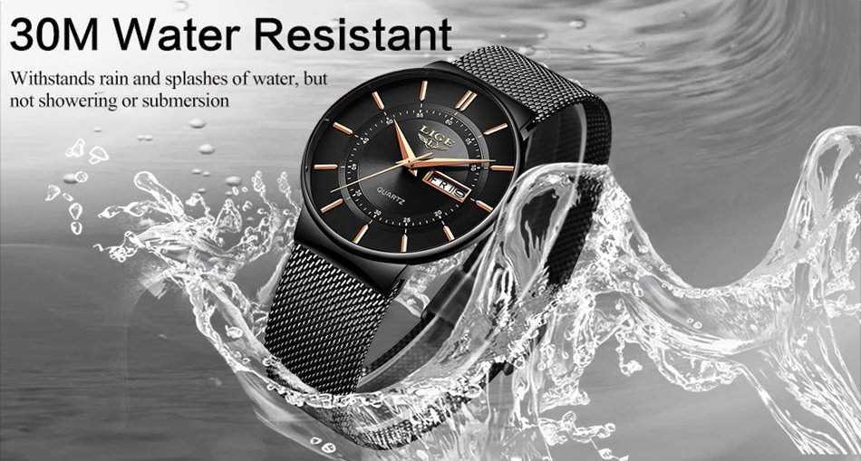 Mens Watches LIGE Top Brand Luxury Waterproof Ultra Thin Date Clock Male Steel Strap Casual Quartz Watch Men Sports Wrist Watch