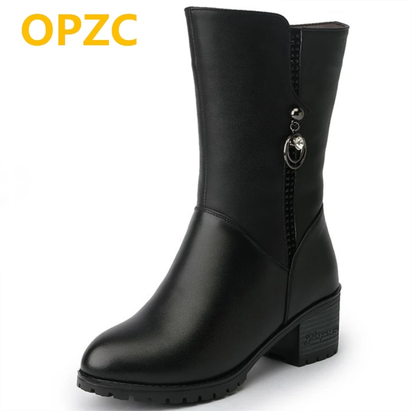 

2019 winter genuine leather female rubber boots Australia wool snow boots size 41 42 43 women motorcycle booties ladies shoes