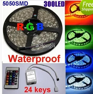 IP65 водонепроницаемый Светодиодные полосы 5050 SMD 300led 5 м RGB LED Rope+ 24key ИК-пульт+ приемник