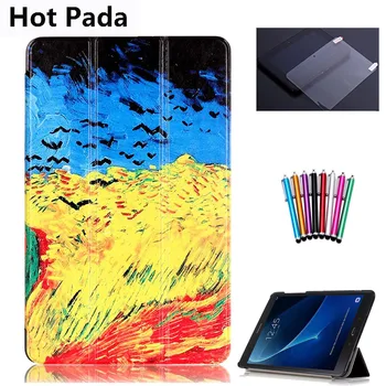 

Hot Pada T580 T585 Case for samsung galaxy tab A 10.1 SM-T580 SM-T585 10.1'' tablet smart PU leather print case+screen protector