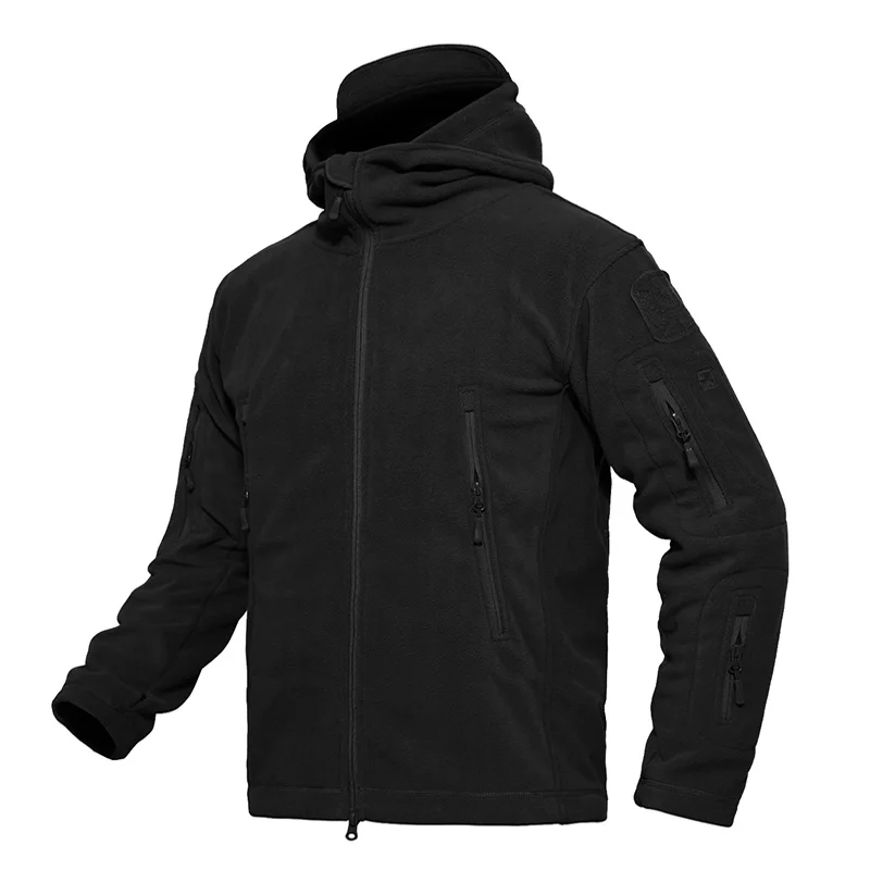 TACVASEN Мужская зимняя флисовая куртка ветрозащитная теплая тактическая куртка Пальто Военная куртка с капюшоном мужская толстая верхняя одежда 3XL - Цвет: Black