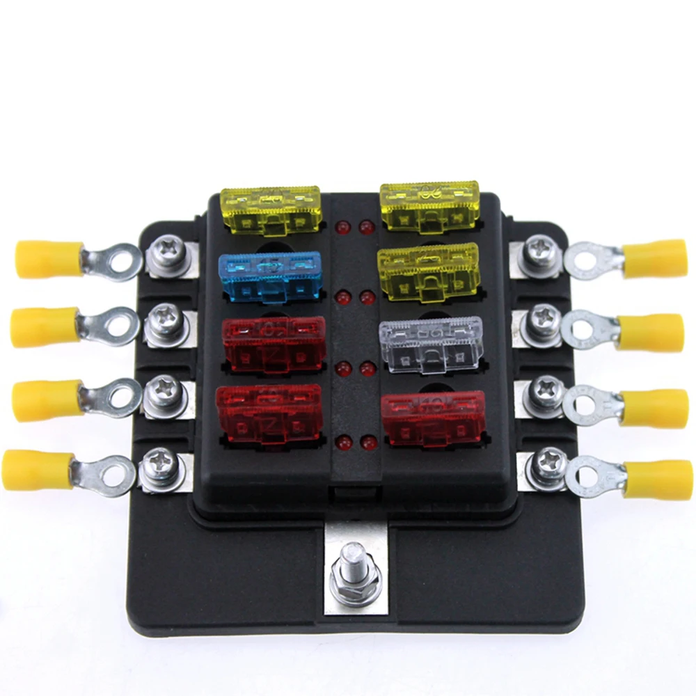 Newest 8 Way Blade Fuse Box LED Indicator Fuse Block For Automotive With fuse Spade Terminals ...