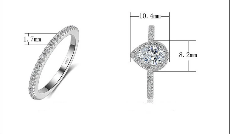 2pcs Silver Rings set Jewelry Teardrop Zircon CZ Diamant Engagement Ring Women 925 Sterling Silver Wedding Rings set for women