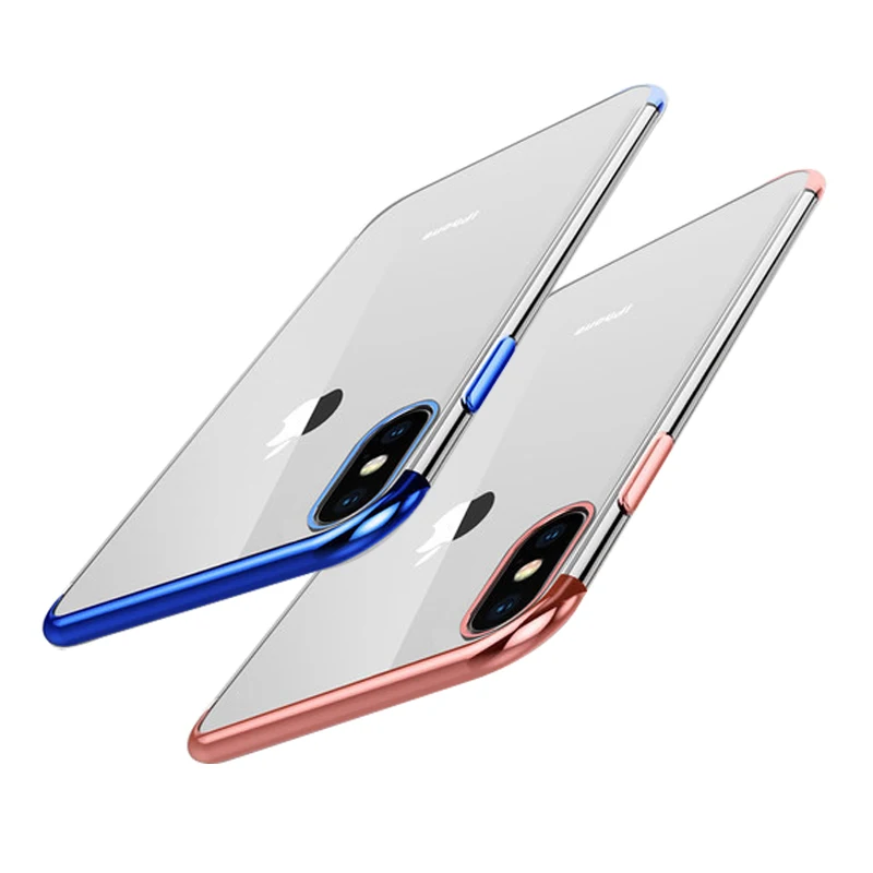 

Newest mobile phone case color plated frame clear back cover cell smartphone protector bumper for iPhone 6 7 8 plus x xr xs max