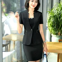 Летние модные женские юбочные костюмы, черный блейзер и пиджак, комплект для работы, Женская деловая офисная форма, дизайн