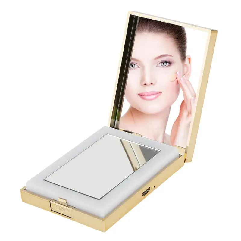 Для женщин Макияж косметическое зеркало светодиодный свет лампы + 4X увеличительное складной регулируемый HD зеркало 2 цвета длинное нажатие