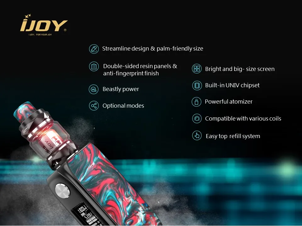 electronic cigarettes iJoy Shogun Univ 180W Starter Kit Powered By Dual 18650 Katana Subohm Tank 4ML/5.5ML Vape Vaporizer Resin