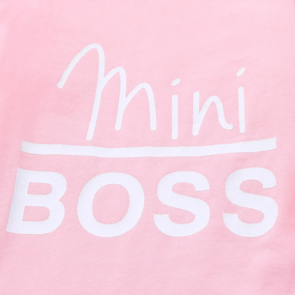 Комбинезон с длинными рукавами и надписью BOSS для маленьких девочек + штаны