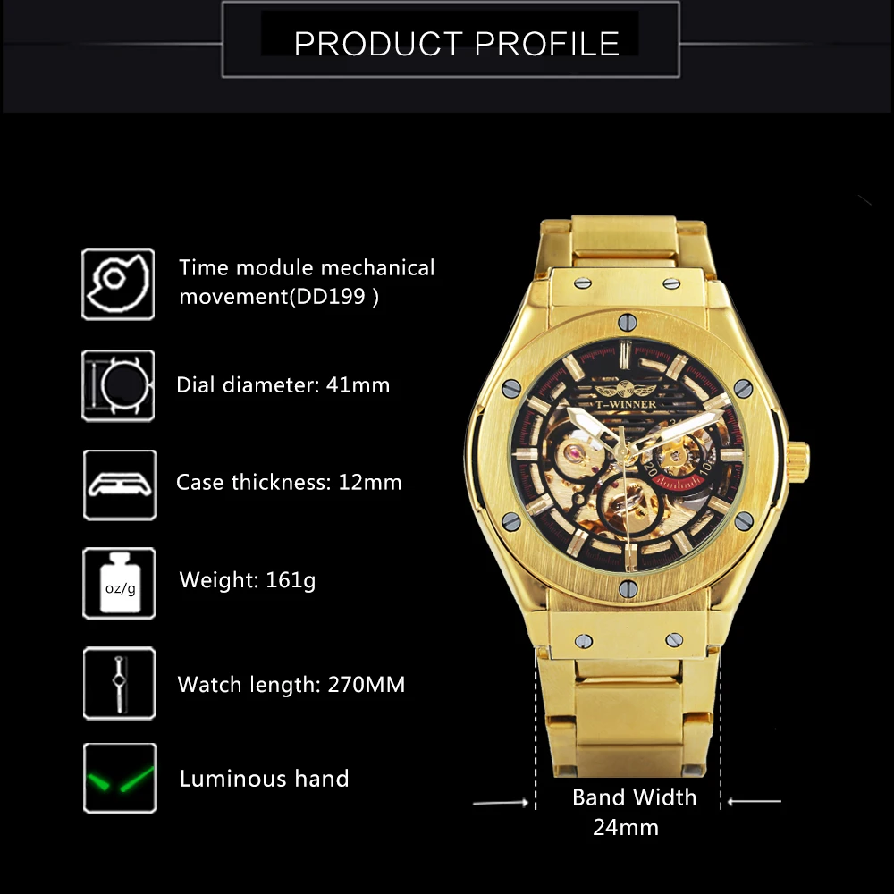 الفائز الورك هوب الذهبي الرجال السيارات الميكانيكية ووتش المعادن حزام الهيكل العظمي الطلب أعلى العلامة التجارية الفاخرة تصميم FORSINING الذكور ...