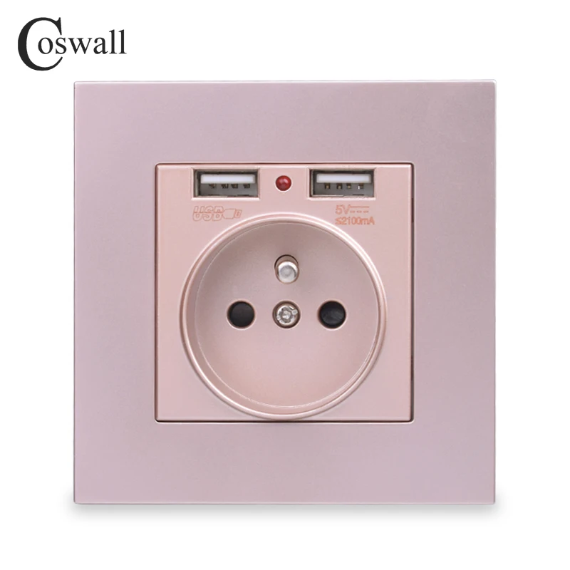 

Coswall Dual USB Charging Port 5V 2.1A LED Indicator 16A Wall French Power Socket Outlet PC Panel Gold Grey Black White