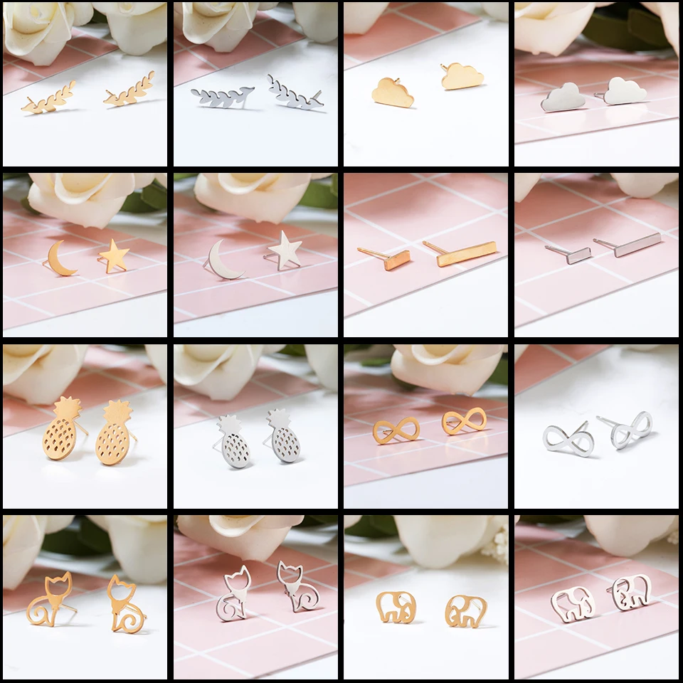 Золотые и серебряные минималистичные серьги из нержавеющей стали для женщин, трендовые корейские серьги-гвоздики со звездами и кошками, модные ювелирные изделия