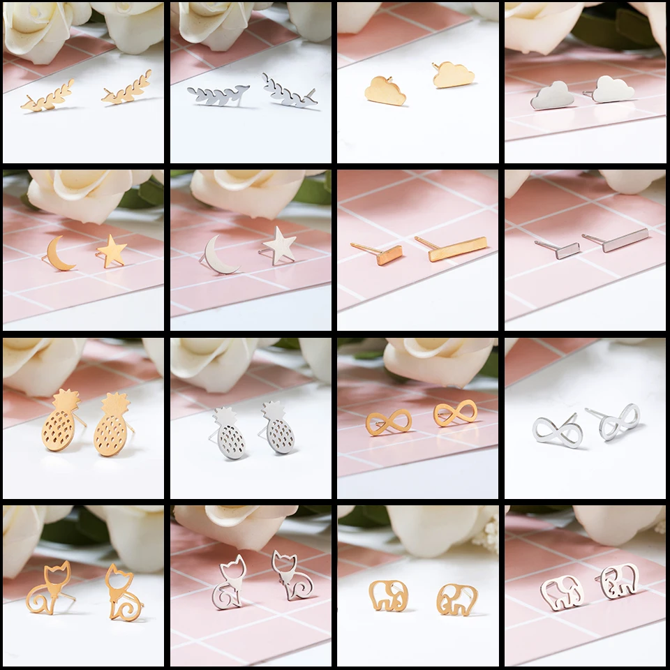 

Golden and Silver Stainless Steel Minimalist Earrings for Women Trendy Stars Animal Cat Korean Stud Earrings Fashion Jewelry