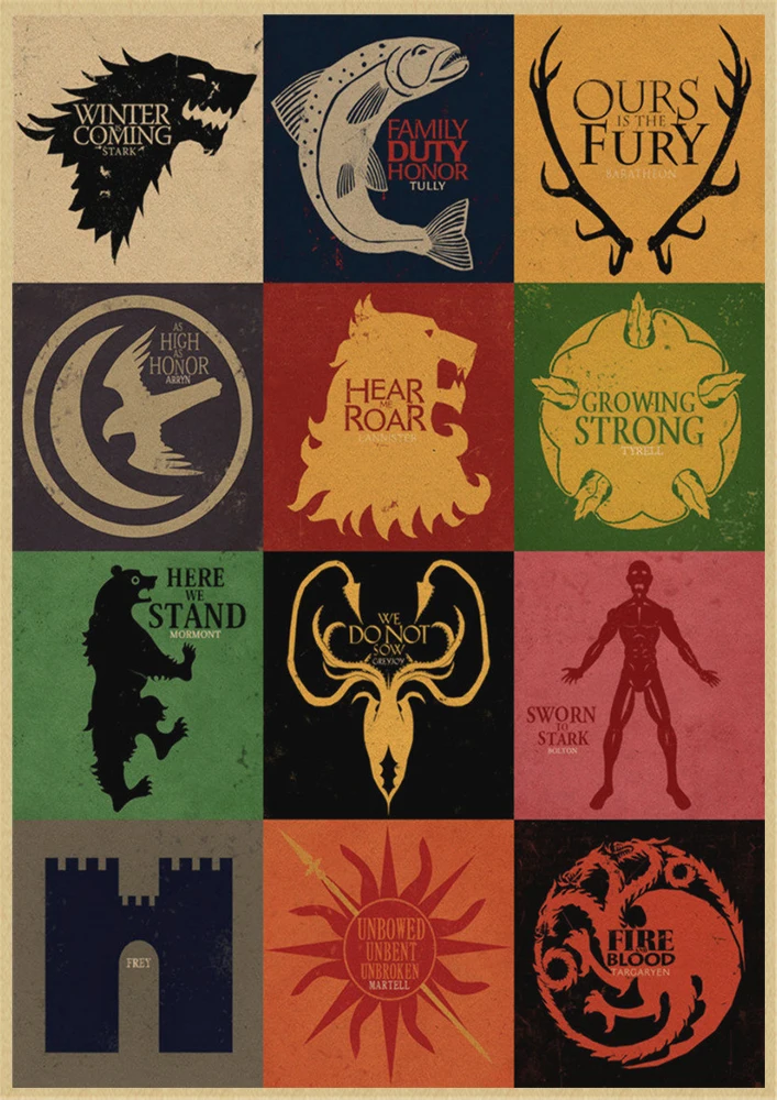 Game Of Thrones Movie TV Vintage Kraft Paper Poster Bar Cafe Home Decor Painting Wall Sticker