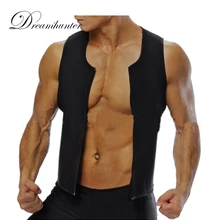 Мужской поясной тренировочный жилет, фитнес-корсет из неопрена на молнии, майка для сауны, мужские боди, способствующие потоотделению, жилет для похудения, тренировочная рубашка