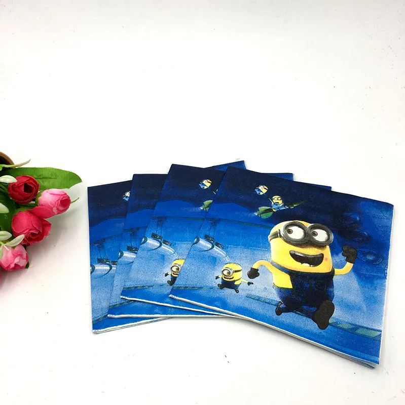 

20PCS/LOT MINIONS NAPKINS KIDS BIRTHDAY PARTY FAVORS MINIONS PAPER NAPKINS DISPOSABLE TABLEWARE MINIONSTISSUES