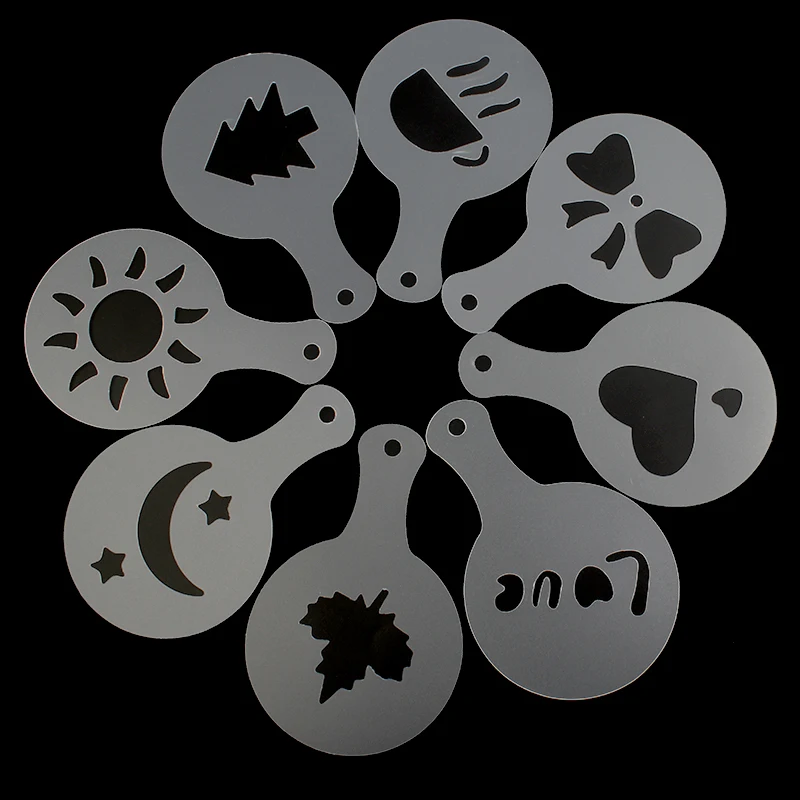 16pcs/set Coffee Latte Cappuccino Coffee Art Stencils Template Strew Flowers Pad Duster Spray for Coffee Decor Tools Accessories images - 6