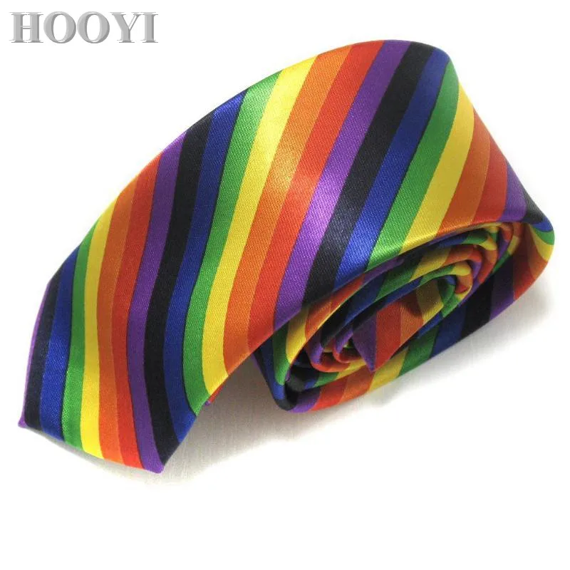 

HOOYI Rainbow Print Neck Tie Fashion Polyester Stripe Slim Ties for Men Skinny Necktie Cravat Party Gift Ascot 5cm width