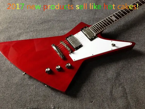 

Free shipping! 1958 Rebellious type heavy metal electric guitar,explorer electric guitar trans red color