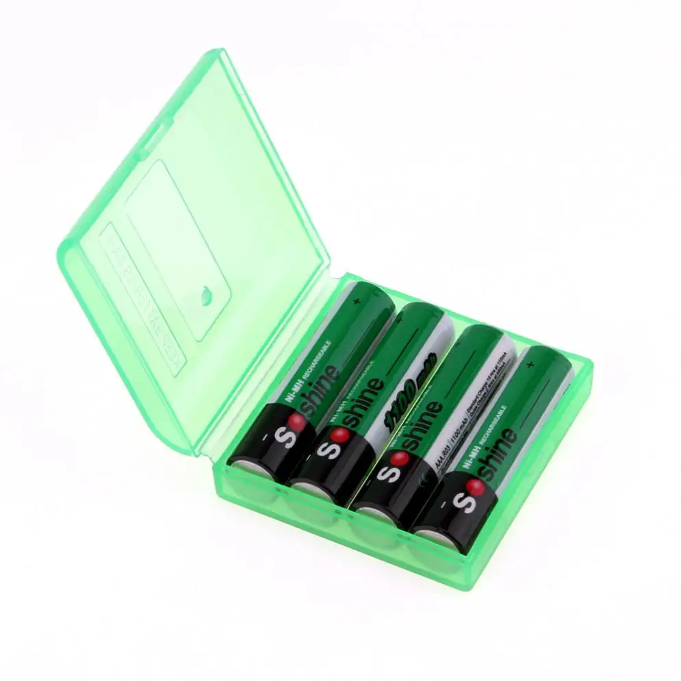 

Soshine 4pcs Ni-MH AAA 1100mAh Rechargeable Batteries + Portable Battery Box for Alarm / Clock / Toys / Game Handle
