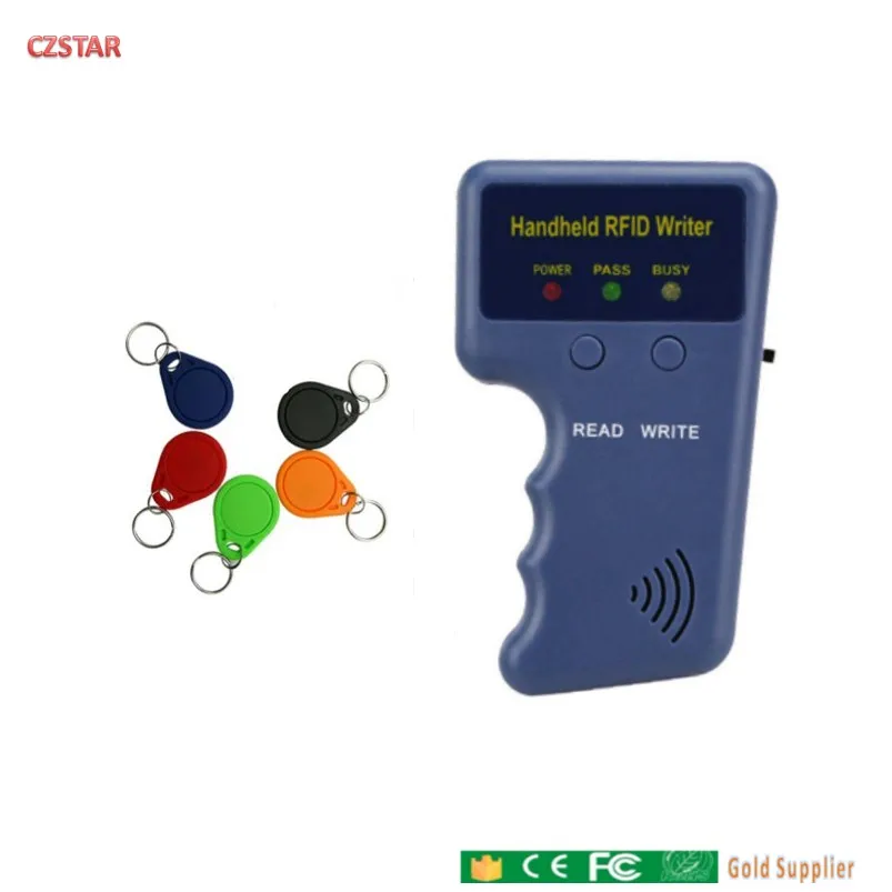 Handheld 125KHz EM4100 TK4100 RFID Copier Writer Duplicator Programmer Reader+ 5pcs EM4305 T5577 Rewritable ID Keyfobs Tags