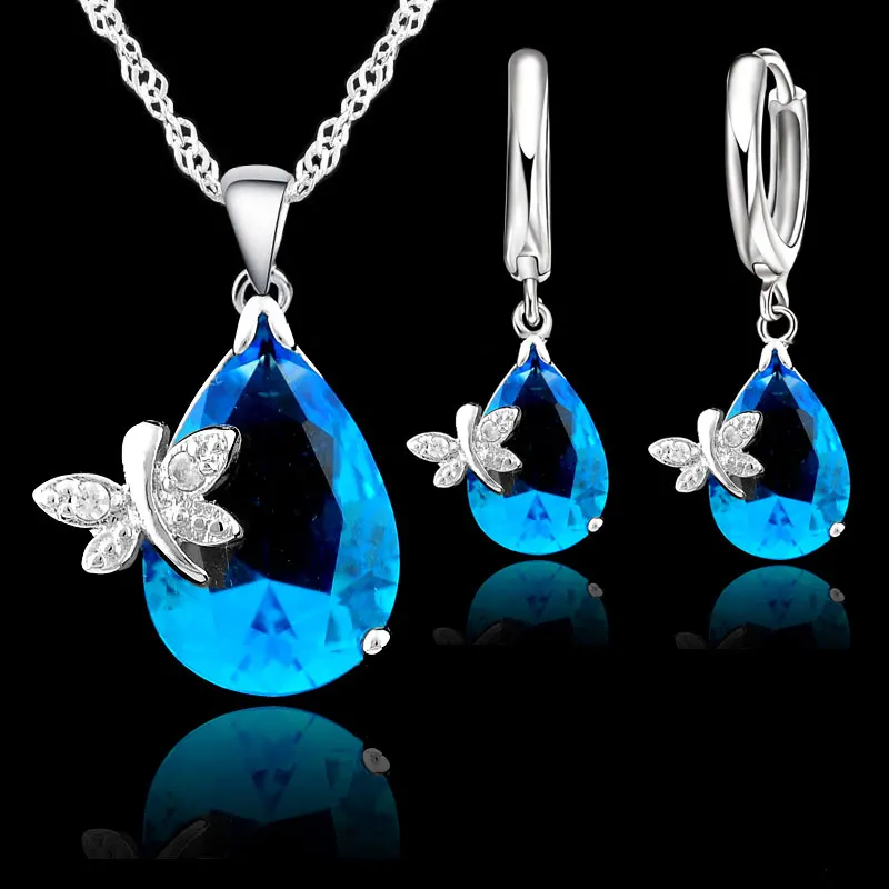 Комплект из колье и серёг серебра 925 пробы с кристаллами|earrings set for women|wedding jewelry
