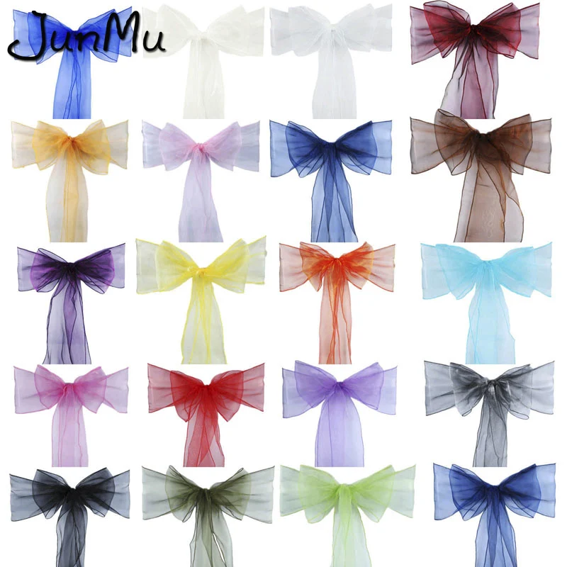 

50pcs Organza Chair Sash Bow For Cover Banquet Wedding Party Event Xmas Decoration Sheer Organza Fabric Supply 18cm*275cm