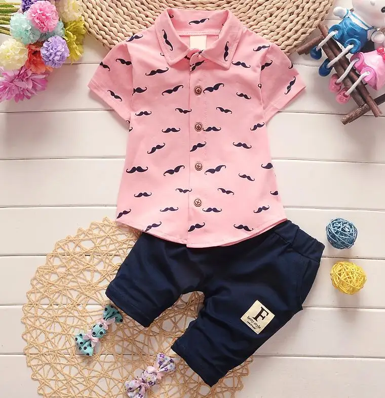 Детская одежда Комплекты летней одежды для маленьких мальчиков эксклюзивная Детская одежда Повседневная футболка с короткими рукавами для мальчиков+ шорты, комплект из 2 предметов - Цвет: pink