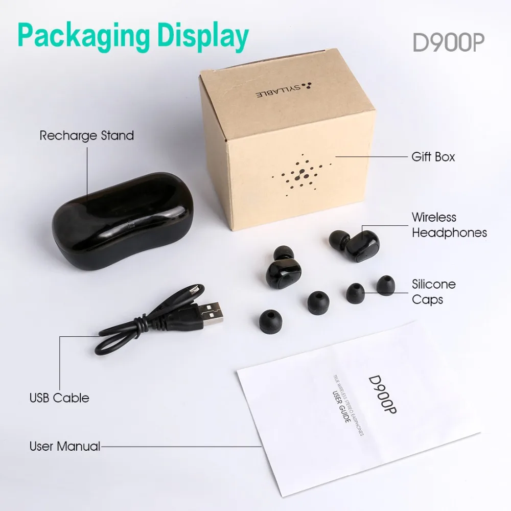 TWS стереонаушники SYLLABLE D900P с поддержкой Bluetooth 2020 и защитой от воды|Наушники