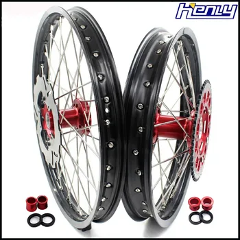 

21/18 Motorcycle Rim Enduro Wheels Set For HONDA CR125R CR250R 2002-2013 Discs Red Hub Rims