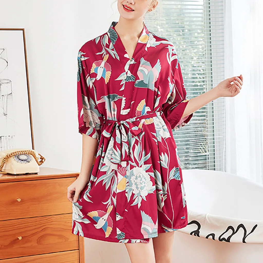 

women nightwear Women Simulation Silk Ladies Pajamas Lingerie Robe Bathrobe Bride Dressing Gown fantasy nightgown Women fashion