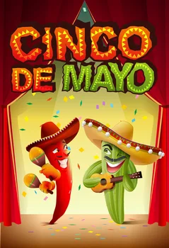 

VinylBDS Photography Backdrop Mexico Cinco de Mayo Backgrounds Fiery Pepper and Cactus Photo for Celebration Red Stage Photo