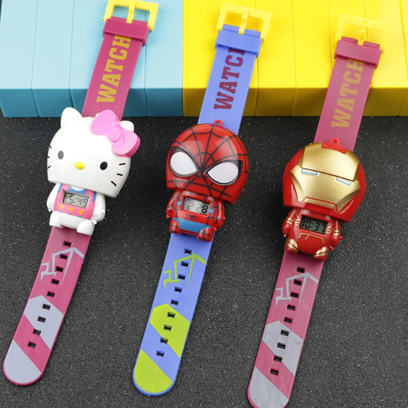 Электронные Мультяшные детские часы с телескопической деформацией, кошкой, машиной, человеком-пауком, детские наручные часы для студентов, мальчиков, девочек, детские наручные часы