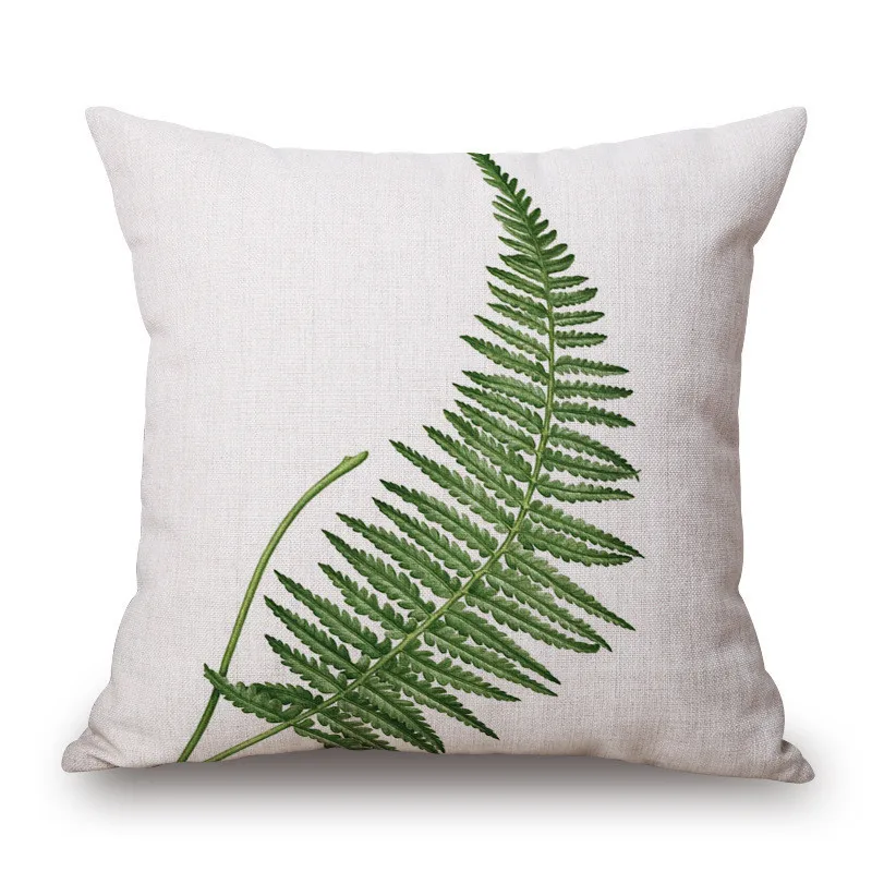 

2018 45cm Linen Fabric Artificial Fern Plant Leaf Paint Decorative Pillow Cushion Cover Green Wedding Decor
