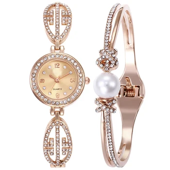 

FUNIQUE Luxury 2018 Women Watch Alloy Rhinestone Jewelry Bracelet Wristwatch Lady Rose Gold Color Dress Watch Bangle Set 2/3pcs