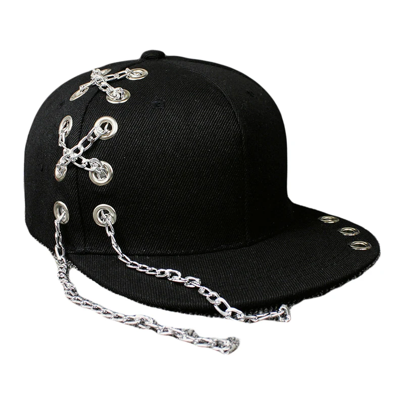 Черное Металлическое Кольцо Утюг Бейсбол Крышки Snapback Регулируемая Свободного Покроя Шляпы Панк-Рок Цепь Стиль Хип-Хоп Крышка Затенение Шляпы Черное Металлическое Кольцо Утюг Бейсбол Крышки Snapback Регулируемая Свободного Покроя Шляпы Панк-Рок Цепь Стиль Хип-Хоп Крышка Затенение Шляпы