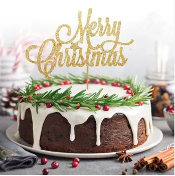 

Christmas cake topper merry Christmas glitter gold xmas cake silver decoration wood cake topper new year decoration