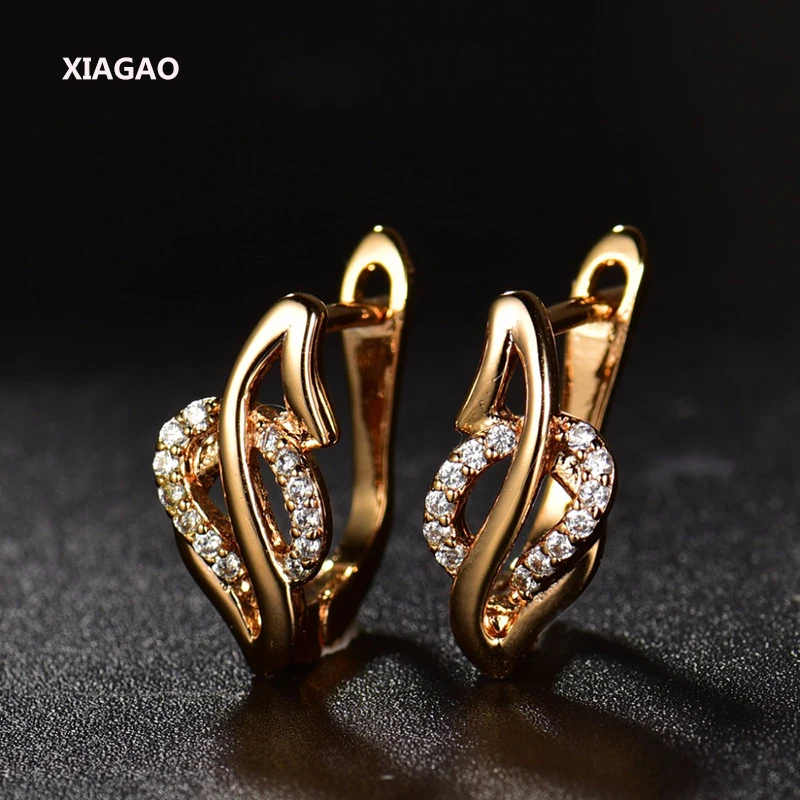 

XIAGAO Bride's Wedding Hoop Earrings Gold-color Shiny Cubic Zirconia Crystals Earrings For women